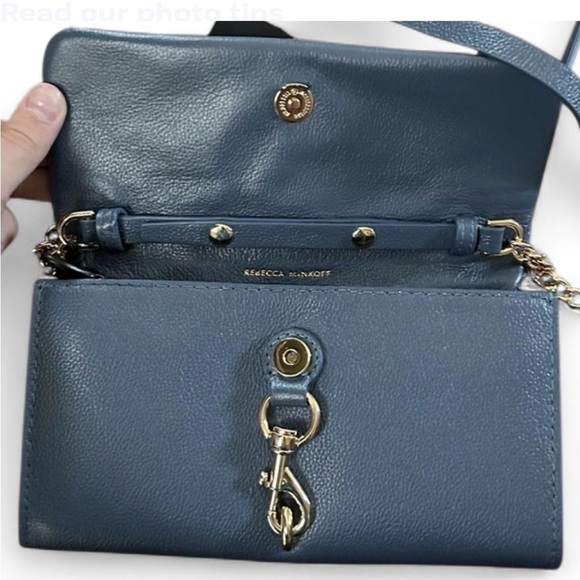 Rebecca Minkoff Edie Wallet on Chain Crossbody Blue Slate NWT - Picture 12 of 13